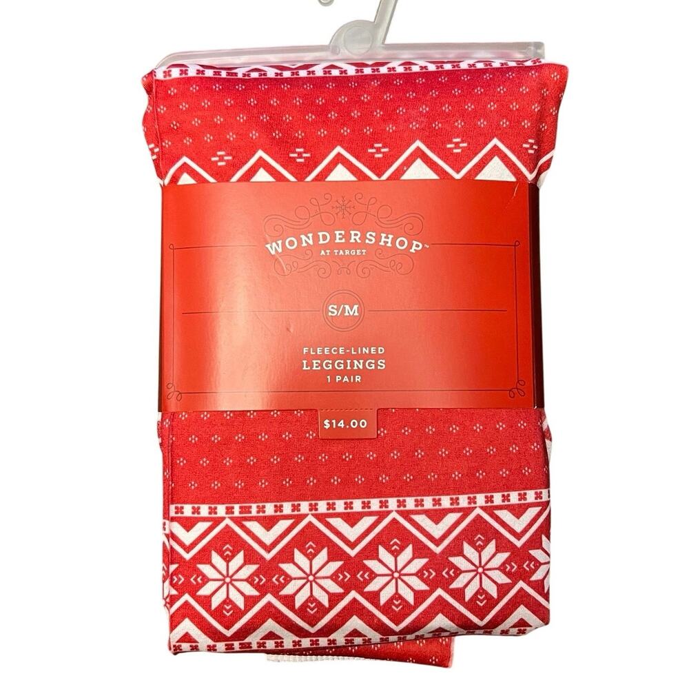 NWT Wondershop Target Red White Fair Isle Fleece Lined Christmas Leggings S/M